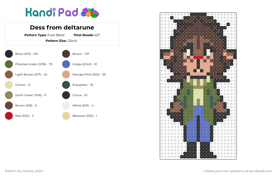 Dess from deltarune - Fuse Bead Pattern by mizore_lolxd on Kandi Pad - brown,gold,blue