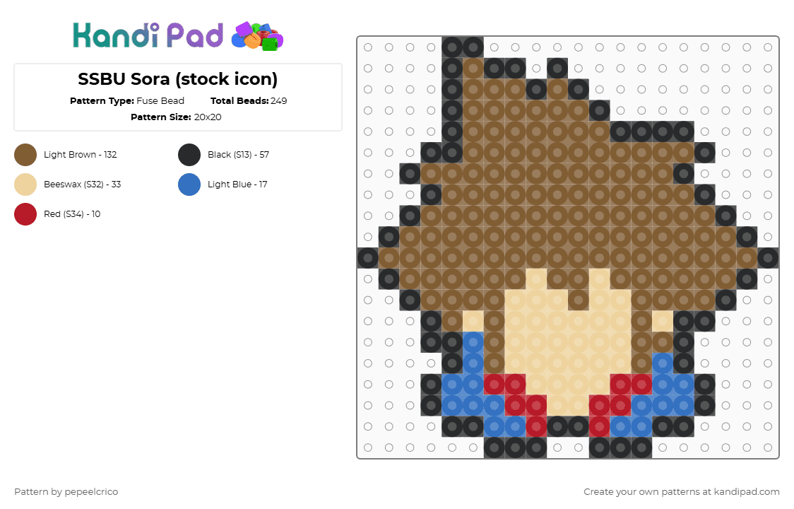 SSBU Sora (stock icon) - Fuse Bead Pattern by pepeelcrico on Kandi Pad - tan