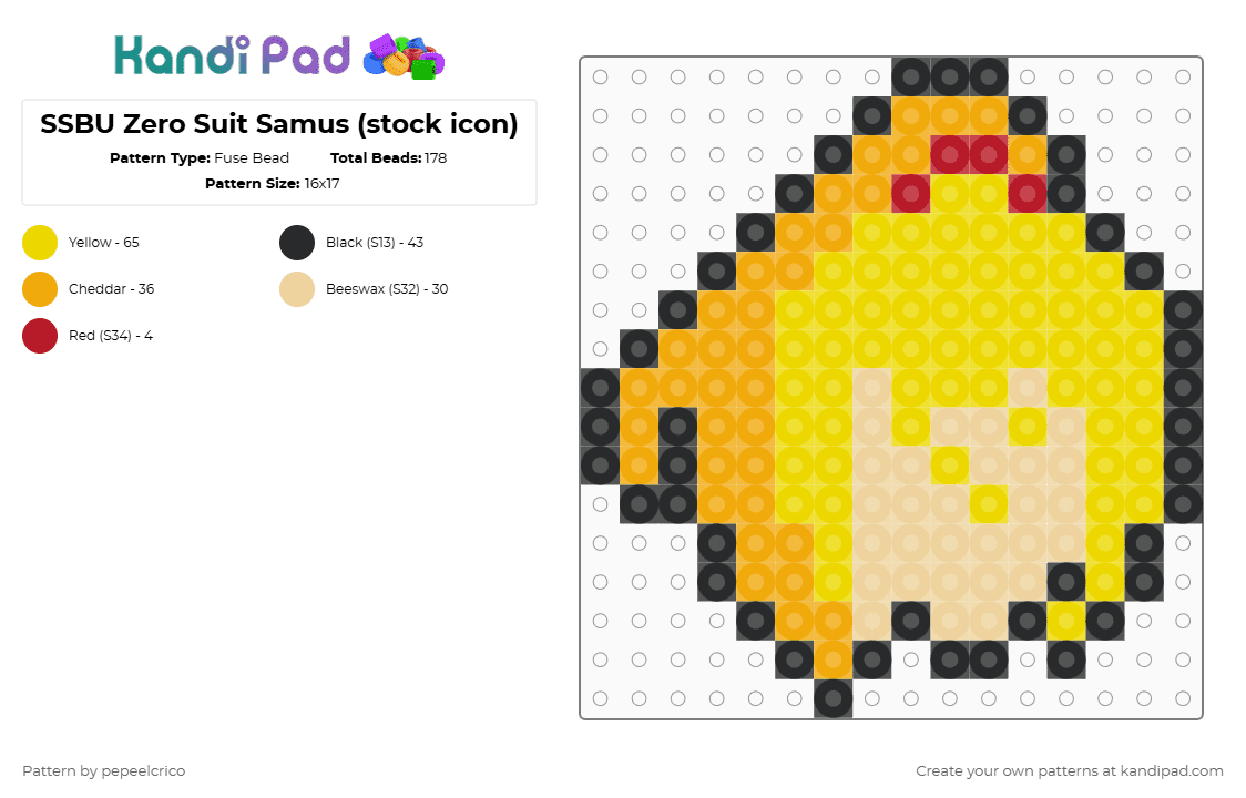 SSBU Zero Suit Samus (stock icon) - Fuse Bead Pattern by pepeelcrico on Kandi Pad - orange,yellow
