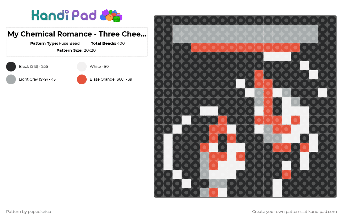 My Chemical Romance - Three Cheers For Sweet Revenge Album Cover - Fuse Bead Pattern by pepeelcrico on Kandi Pad - black,gray,red