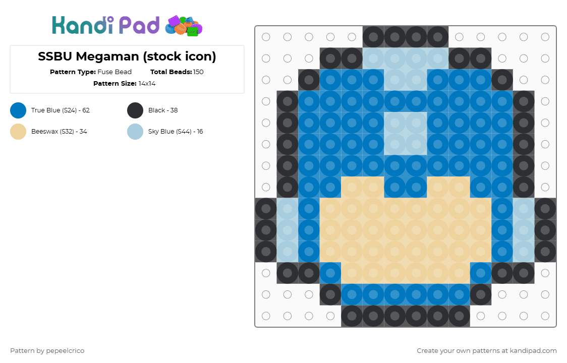 SSBU Megaman (stock icon) - Fuse Bead Pattern by pepeelcrico on Kandi Pad - blue