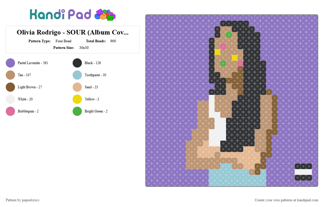 Olivia Rodrigo - SOUR (Album Cover 30x30) - Fuse Bead Pattern by pepeelcrico on Kandi Pad - beige, blue