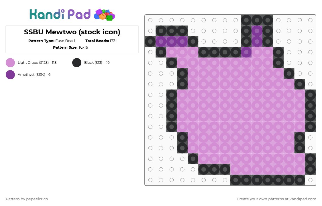 SSBU Mewtwo (stock icon) - Fuse Bead Pattern by pepeelcrico on Kandi Pad - black,pink