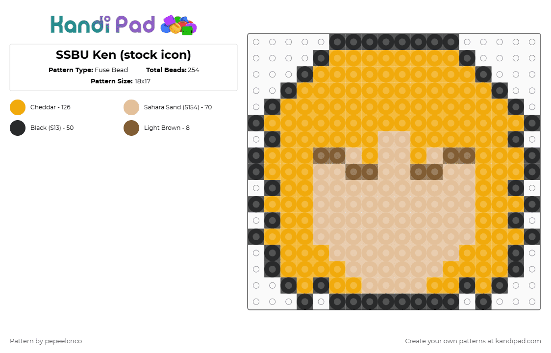 SSBU Ken (stock icon) - Fuse Bead Pattern by pepeelcrico on Kandi Pad - orange,beige