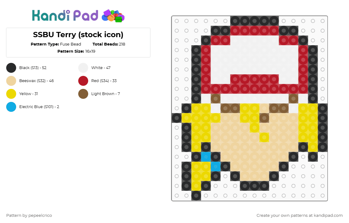 SSBU Terry (stock icon) - Fuse Bead Pattern by pepeelcrico on Kandi Pad - red,yellow,beige