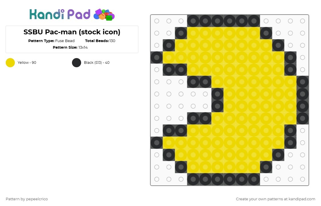 SSBU Pac-man (stock icon) - Fuse Bead Pattern by pepeelcrico on Kandi Pad - yellow,black