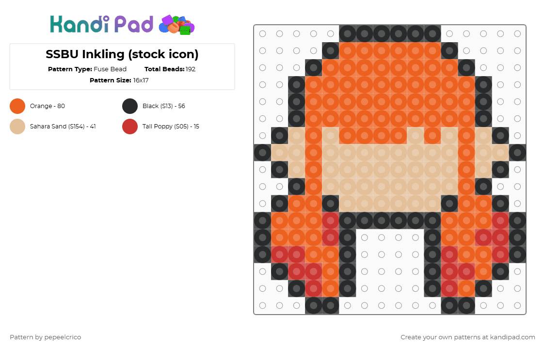 SSBU Inkling (stock icon) - Fuse Bead Pattern by pepeelcrico on Kandi Pad - orange