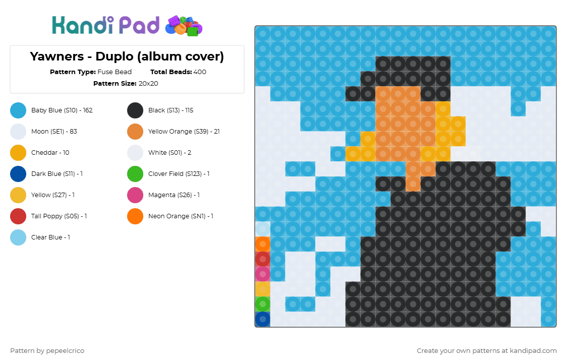 Yawners - Duplo (album cover) - Fuse Bead Pattern by pepeelcrico on Kandi Pad - light blue, orange
