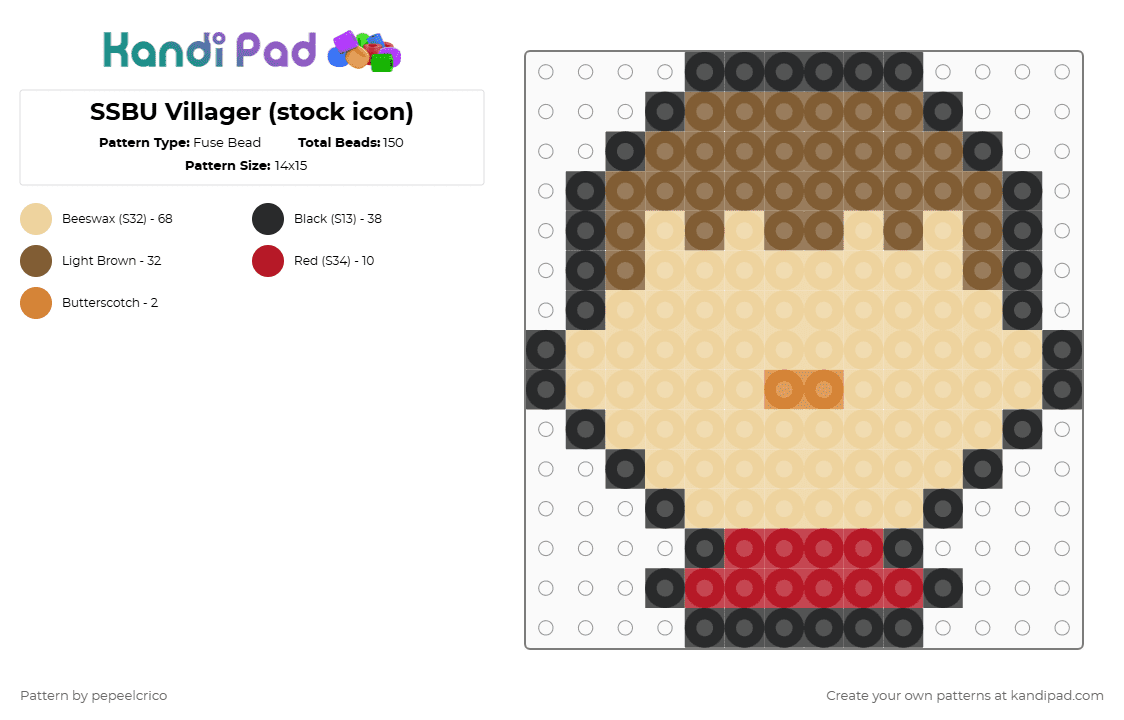 SSBU Villager (stock icon) - Fuse Bead Pattern by pepeelcrico on Kandi Pad - beige,tan
