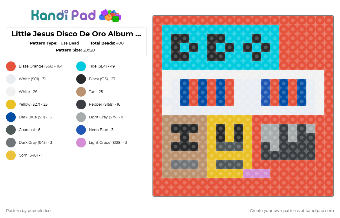 Little Jesus Disco De Oro Album Cover - Fuse Bead Pattern by pepeelcrico on Kandi Pad - light blue, red