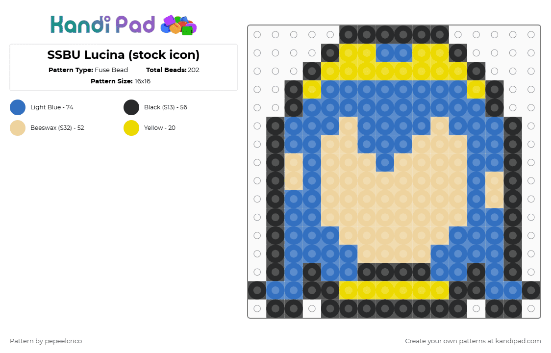 SSBU Lucina (stock icon) - Fuse Bead Pattern by pepeelcrico on Kandi Pad - beige,blue