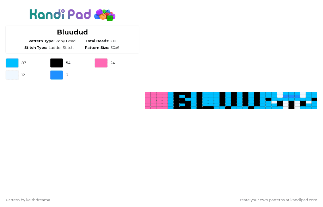 Bluudud - Pony Bead Pattern by keithdreama on Kandi Pad - light blue,forsaken,bluudud,coolkid,roblox,game,videogame