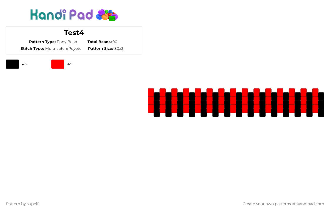 Test4 - Pony Bead Pattern by supelf on Kandi Pad - black,red