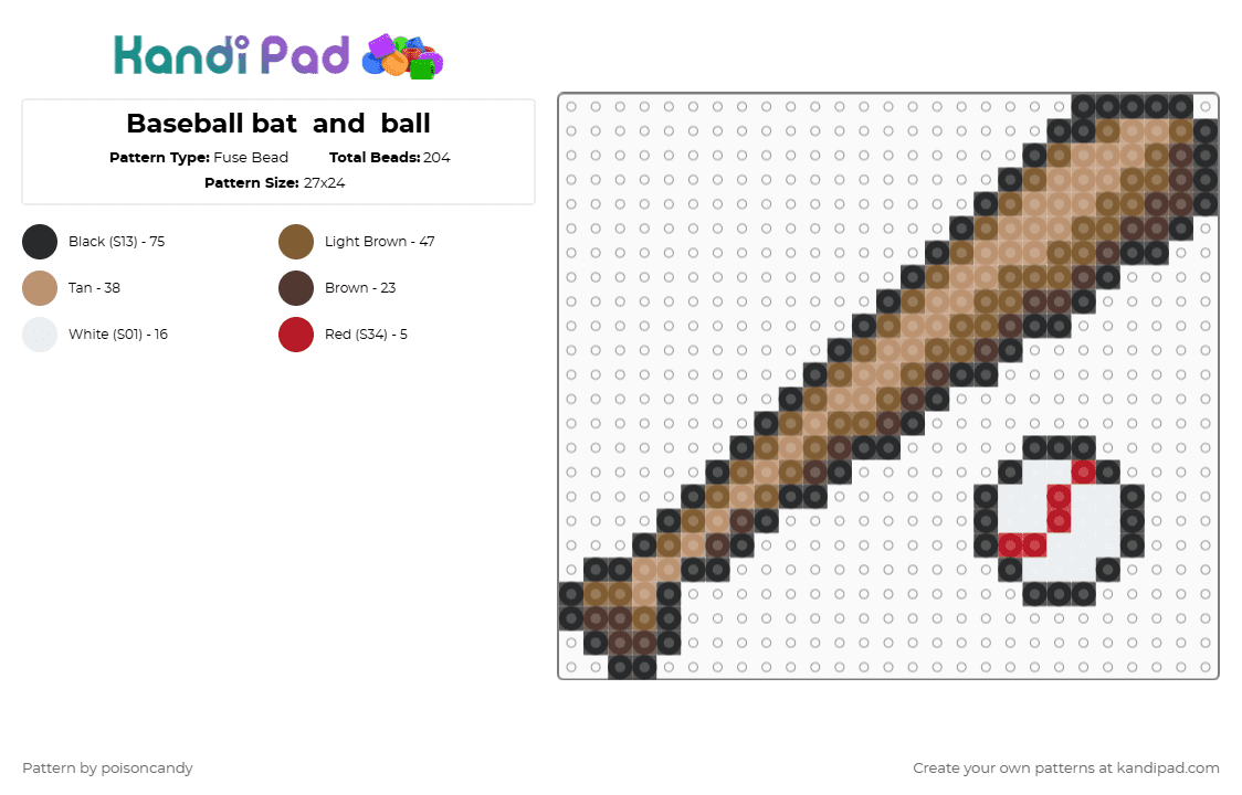 Baseball bat  and  ball - Fuse Bead Pattern by poisoncandy on Kandi Pad - tan,beige