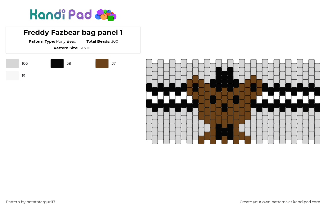 Freddy Fazbear bag panel 1 - Pony Bead Pattern by potatatergurl17 on Kandi Pad - freddy fazbear,five nights at freddys,fnaf,horror,animatronic,mascot,gaming,char