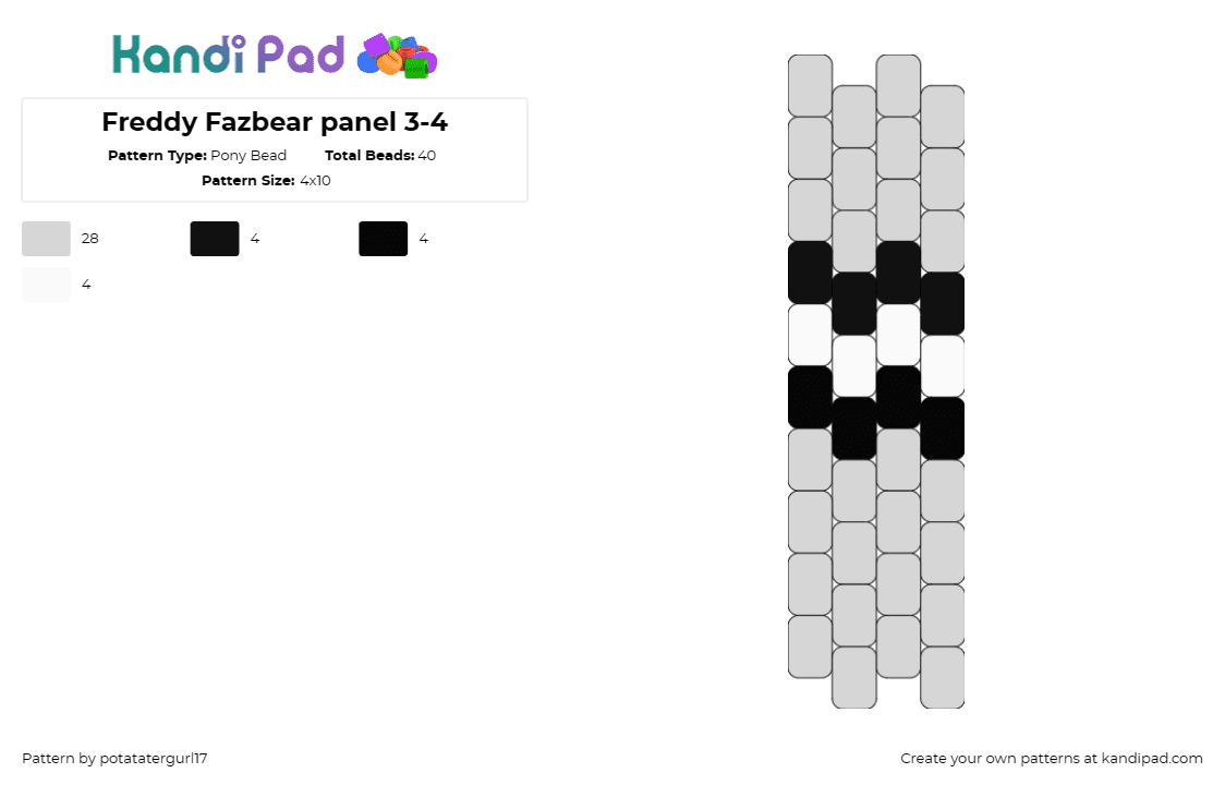 Freddy Fazbear panel 3-4 - Pony Bead Pattern by potatatergurl17 on Kandi Pad - freddy fazbear,five nights at freddys,fnaf