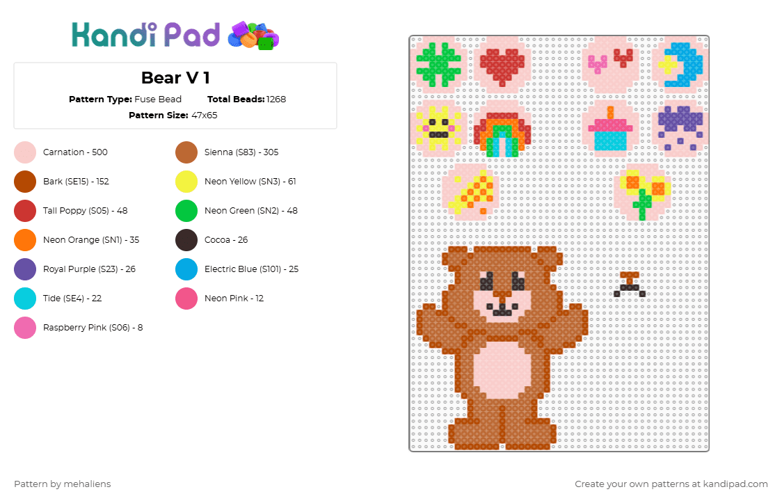 Bear V 1 - Fuse Bead Pattern by mehaliens on Kandi Pad - beige,red,tan
