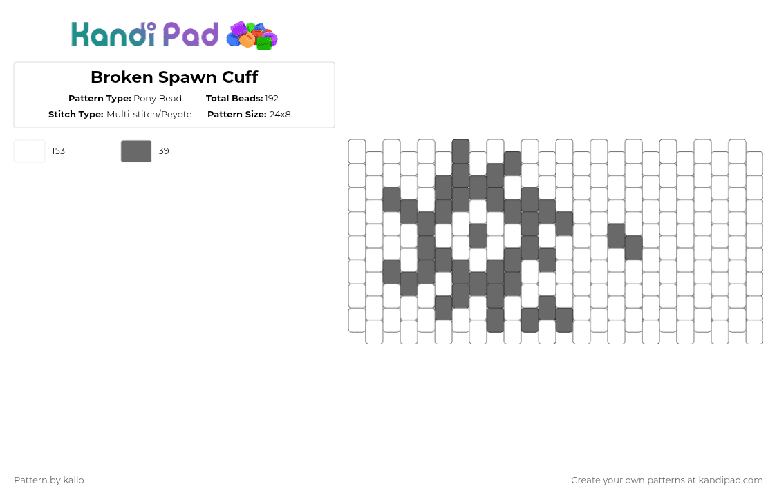 Broken Spawn Cuff - Pony Bead Pattern by kailo on Kandi Pad - white