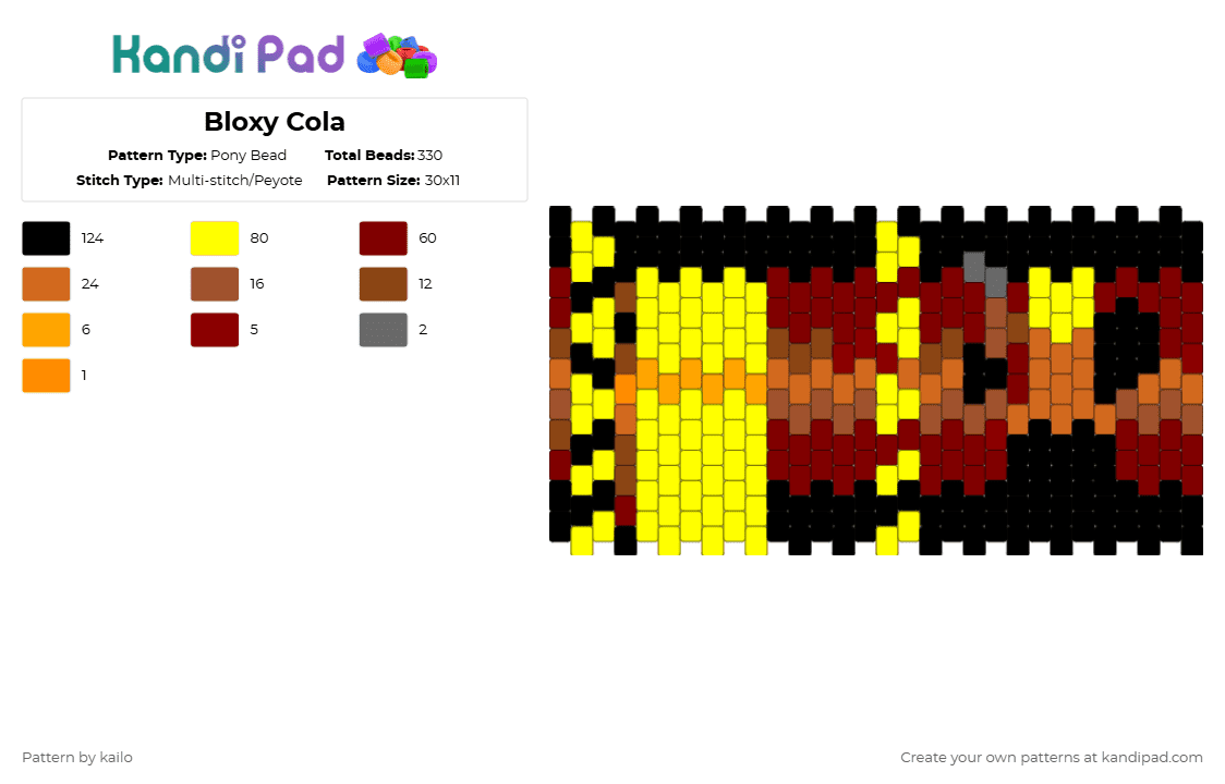 Bloxy Cola - Pony Bead Pattern by kailo on Kandi Pad - yellow,brown,bloxy cola,roblox,classic