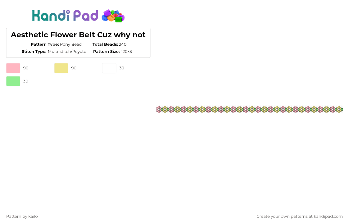 Aesthetic Flower Belt Cuz why not - Pony Bead Pattern by kailo on Kandi Pad - pink,yellow