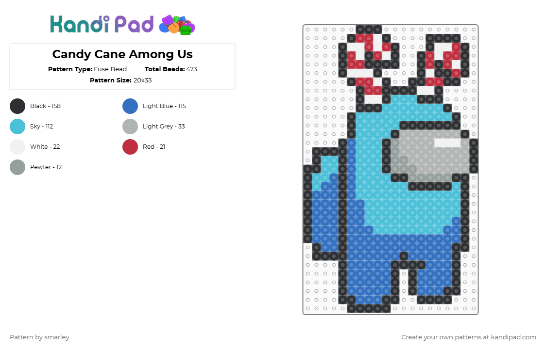 Candy Cane Among Us - Fuse Bead Pattern by smarley on Kandi Pad - blue,light blue
