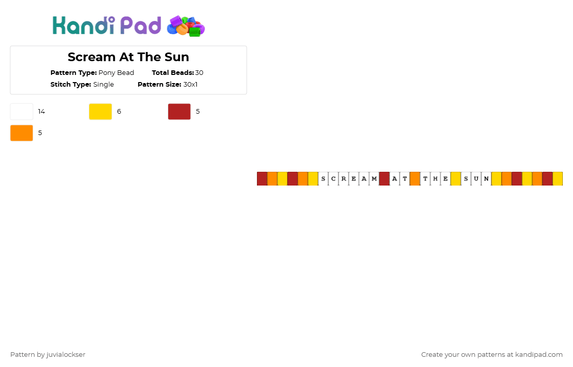 Scream At The Sun - Pony Bead Pattern by juvialockser on Kandi Pad - yellow,yeule