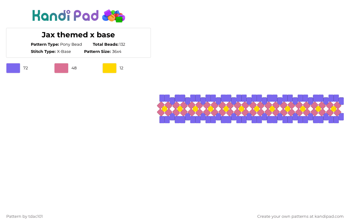 Jax themed x base - Pony Bead Pattern by tdac101 on Kandi Pad - pink,blue