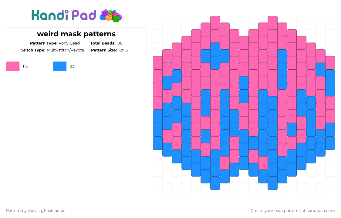 weird mask patterns - Pony Bead Pattern by thelastghostcookie on Kandi Pad - pink,light blue