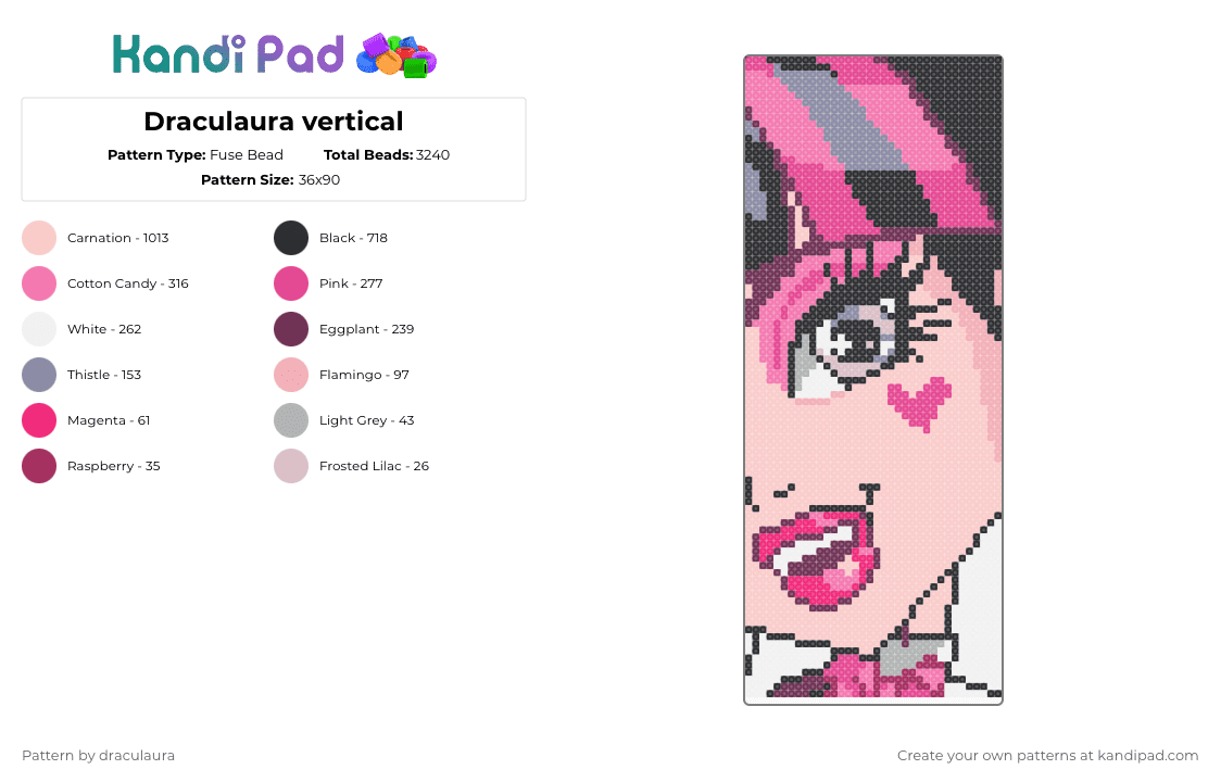 Draculaura vertical - Fuse Bead Pattern by draculaura on Kandi Pad - pink,beige