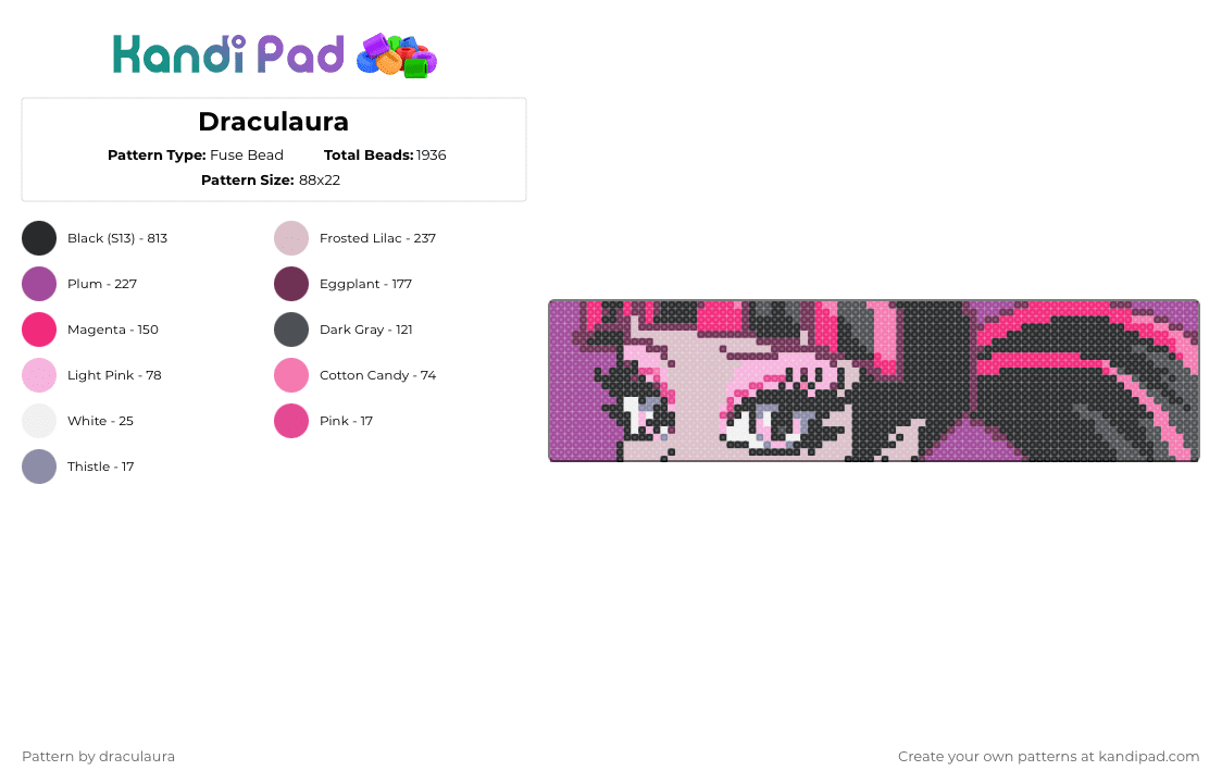 Draculaura - Fuse Bead Pattern by draculaura on Kandi Pad - pink