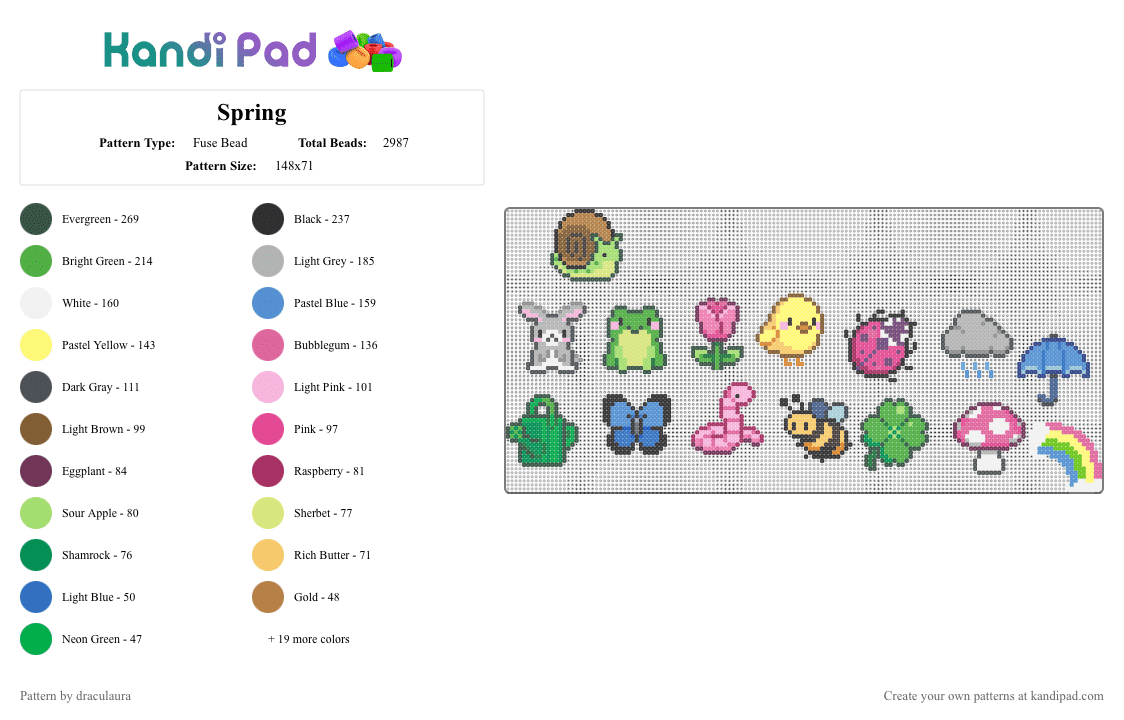 Spring - Fuse Bead Pattern by draculaura on Kandi Pad - gray,green,pink,yellow