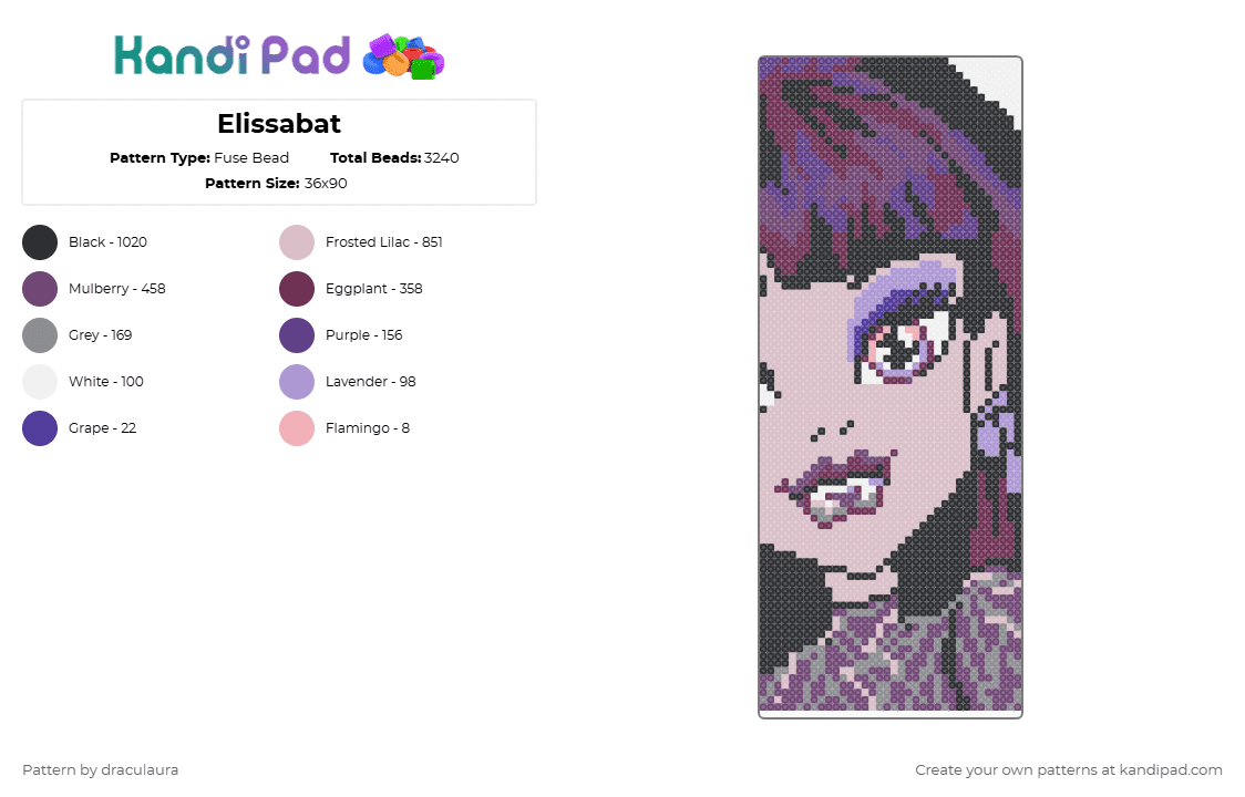 Elissabat - Fuse Bead Pattern by draculaura on Kandi Pad - pink,beige
