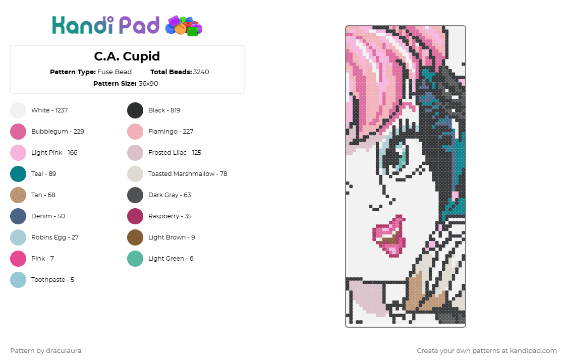 C.A. Cupid - Fuse Bead Pattern by draculaura on Kandi Pad - white,beige,pink