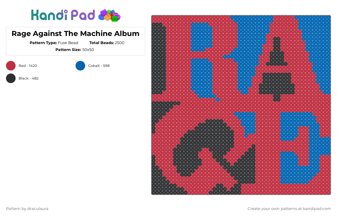 Rage Against The Machine RAGE Album - Fuse Bead Pattern by draculaura on Kandi Pad - red,blue