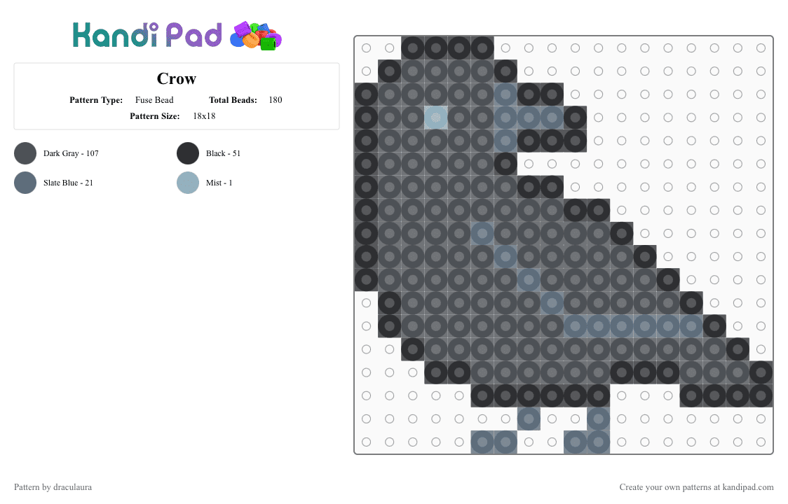 Crow - Fuse Bead Pattern by draculaura on Kandi Pad - gray