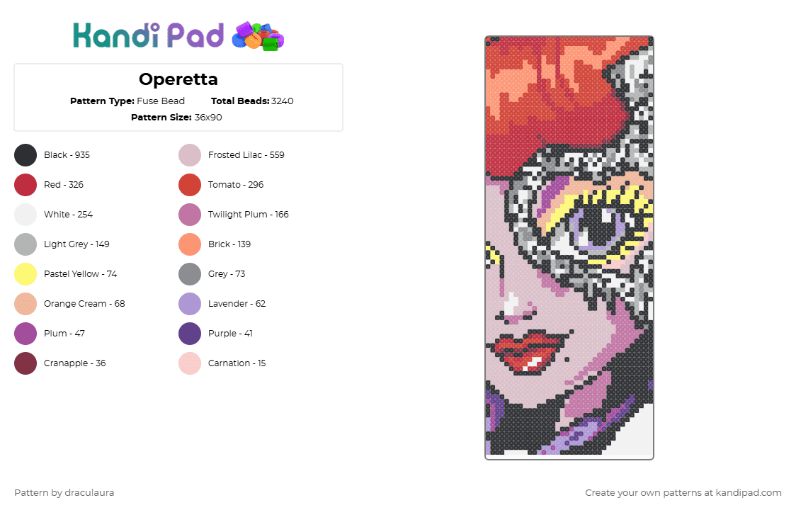 Operetta - Fuse Bead Pattern by draculaura on Kandi Pad - red,beige,pink