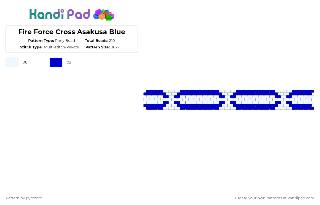 Fire Force Cross Asakusa Blue - Pony Bead Pattern by pyrozoro on Kandi Pad - white,purple