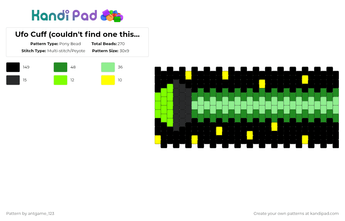 Ufo Cuff (couldn\'t find one this direction) - Pony Bead Pattern by antgame_123 on Kandi Pad - black,green,teal,ufo,space,alien