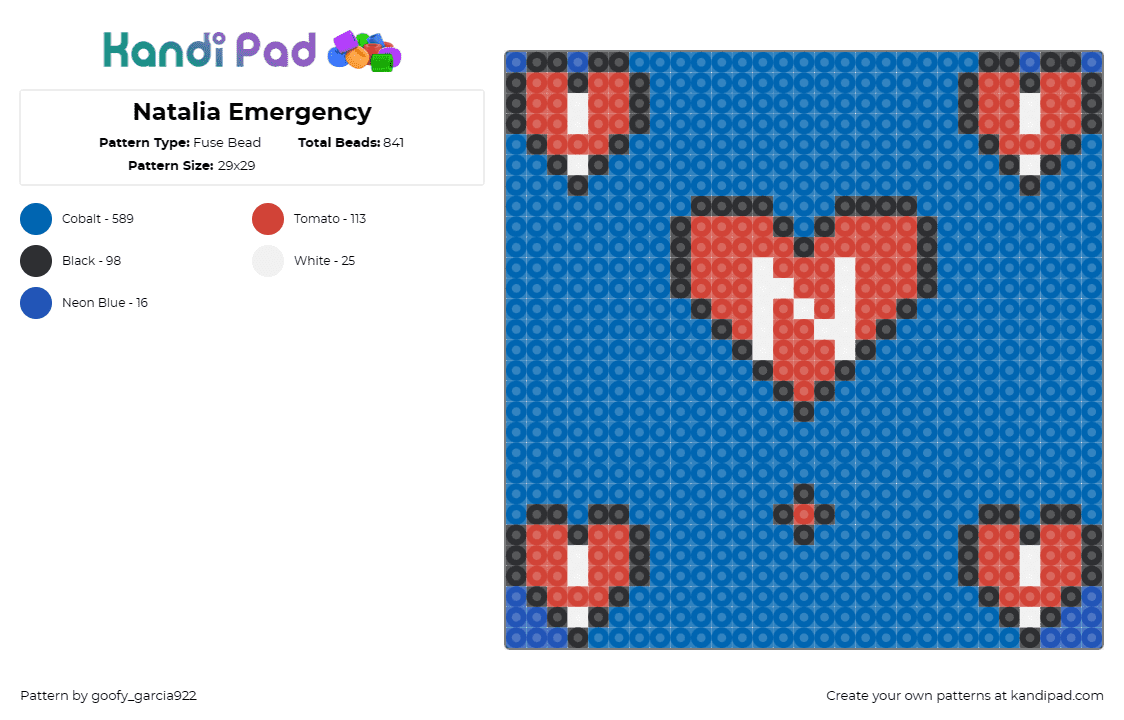 Natalia Emergency - Fuse Bead Pattern by goofy_garcia922 on Kandi Pad - hearts,emergency,care,love,symbolic,affection,bold,compassion,red,blue