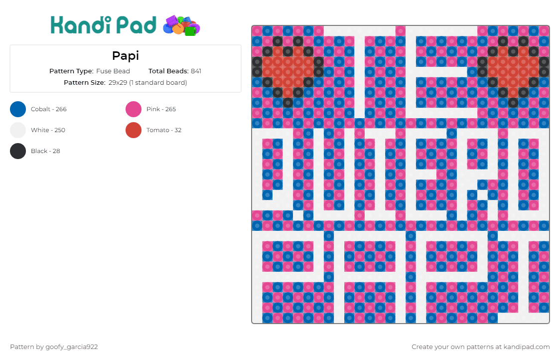 Papi - Fuse Bead Pattern by goofy_garcia922 on Kandi Pad - love,affectionate,text,personalized,bold,patterned,heartfelt,blue,pink,white