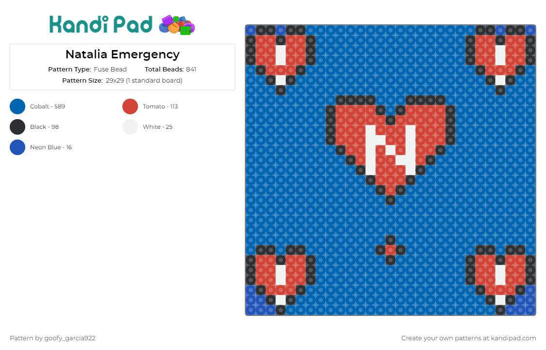 Natalia Emergency - Fuse Bead Pattern by goofy_garcia922 on Kandi Pad - hearts,emergency,care,love,symbolic,affection,bold,compassion,vivid,red,blue