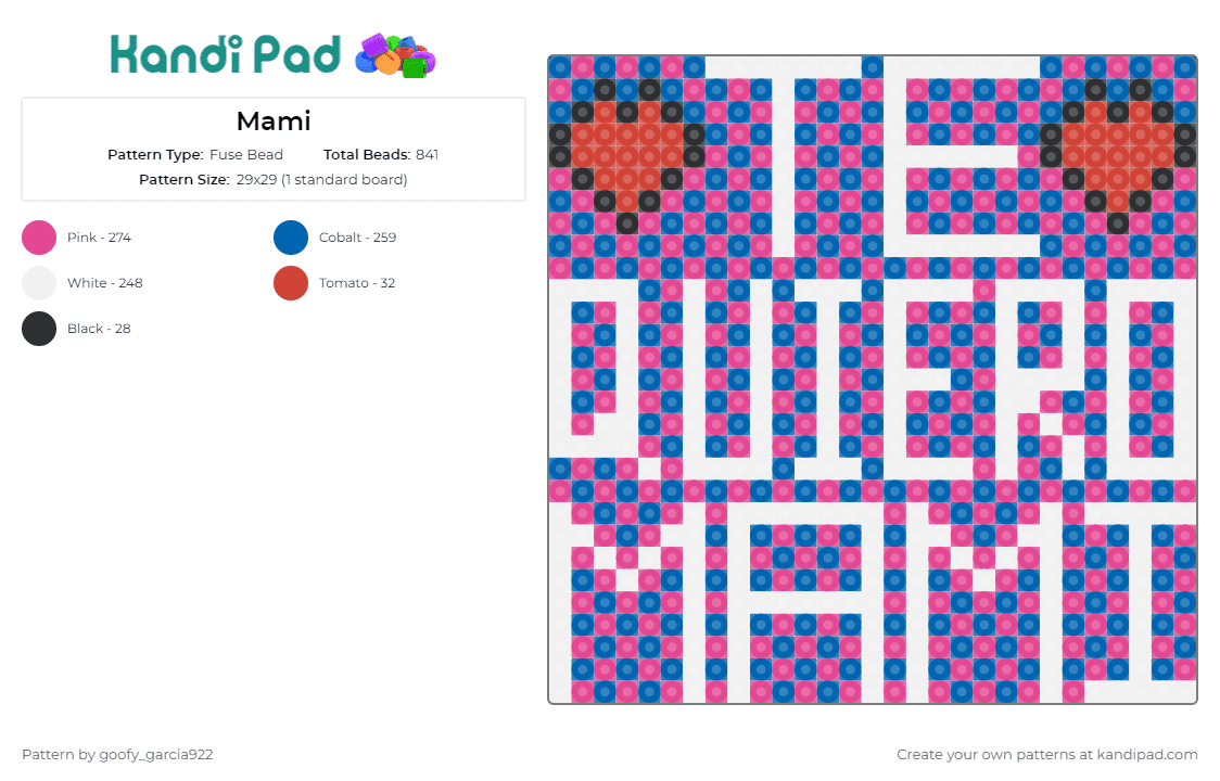 Mami - Fuse Bead Pattern by goofy_garcia922 on Kandi Pad - love,affectionate,text,personalized,statement,vibrant,patterned,heartfelt,blue,pink,white