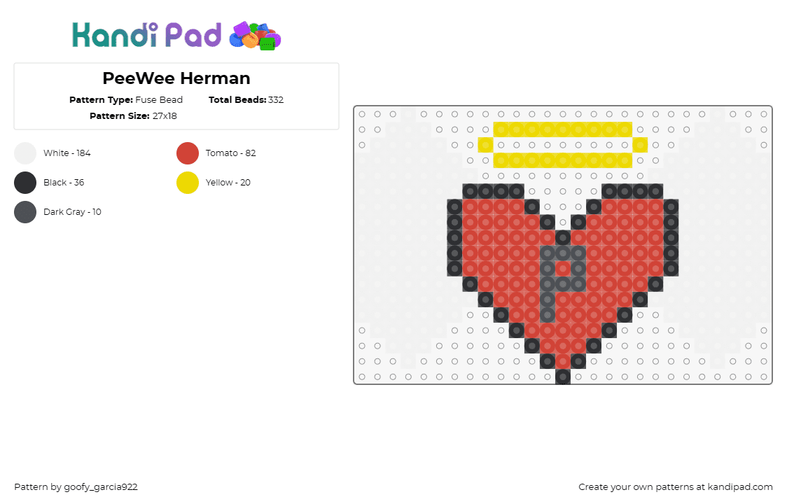 PeeWee Herman - Fuse Bead Pattern by goofy_garcia922 on Kandi Pad - peewee herman,angel,heart,whimsical,pop culture,symbolic,red