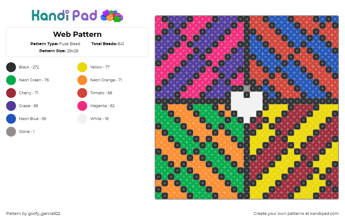 Web Pattern - Fuse Bead Pattern by goofy_garcia922 on Kandi Pad - geometric,heart,web,symmetrical,kaleidoscope,mosaic,vibrant,interwoven,colorful