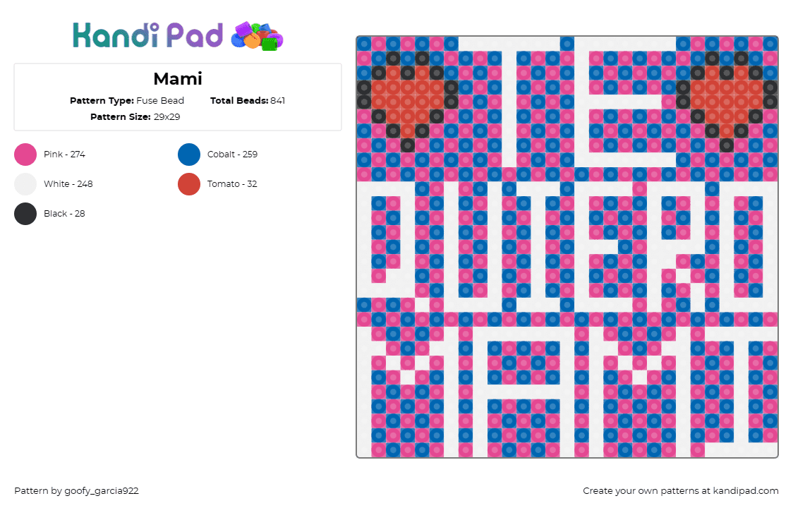 Mami - Fuse Bead Pattern by goofy_garcia922 on Kandi Pad - love,affectionate,text,personalized,statement,vibrant,patterned,heartfelt,blue,p