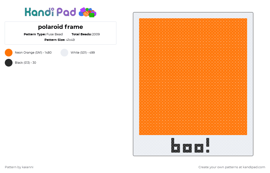 polaroid frame - Fuse Bead Pattern by kaianni on Kandi Pad - orange