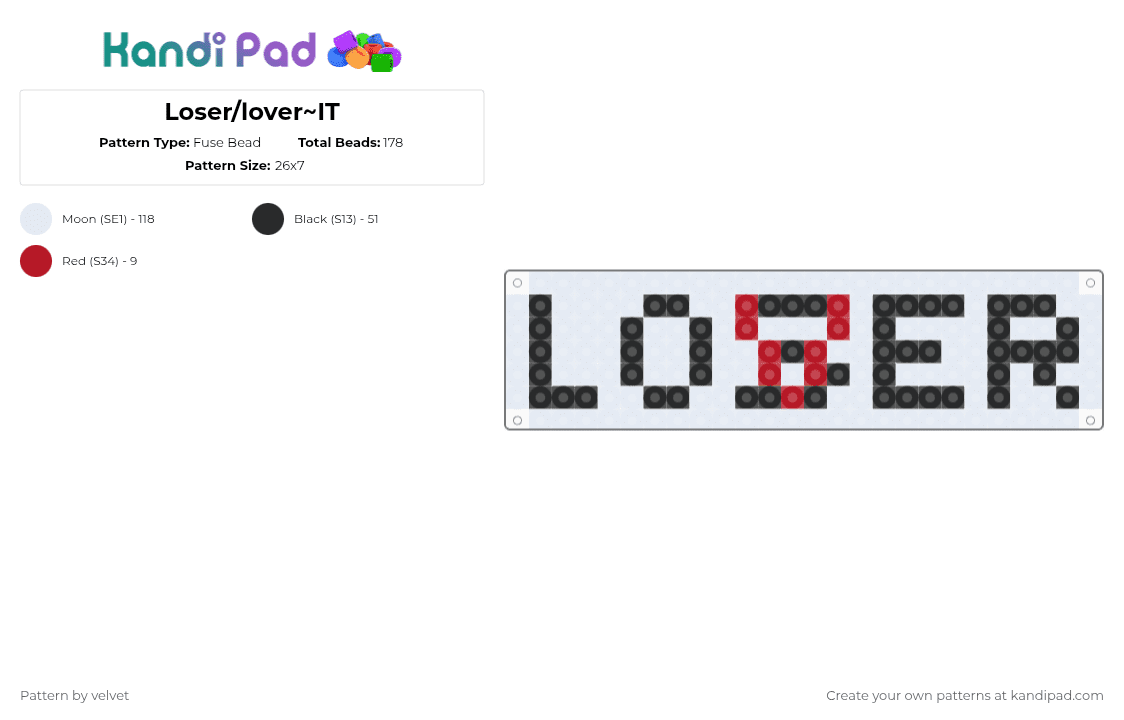 Loser/lover~IT - Fuse Bead Pattern by velvet on Kandi Pad - white