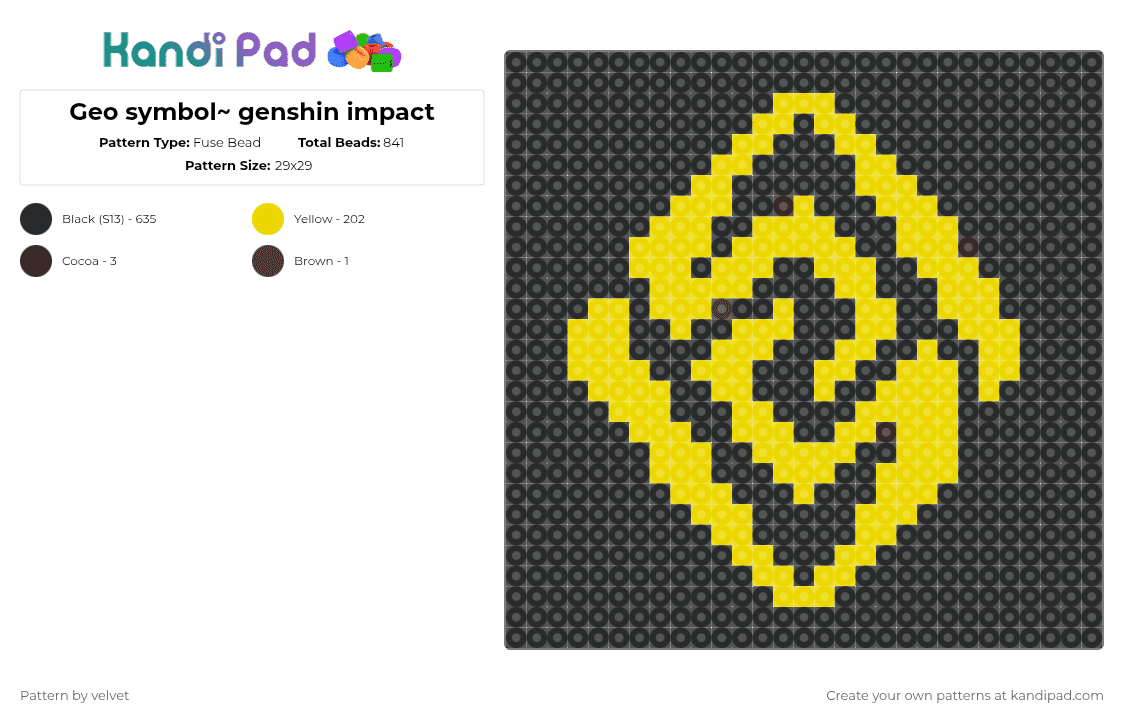 Geo symbol~ genshin impact - Fuse Bead Pattern by velvet on Kandi Pad - black,yellow