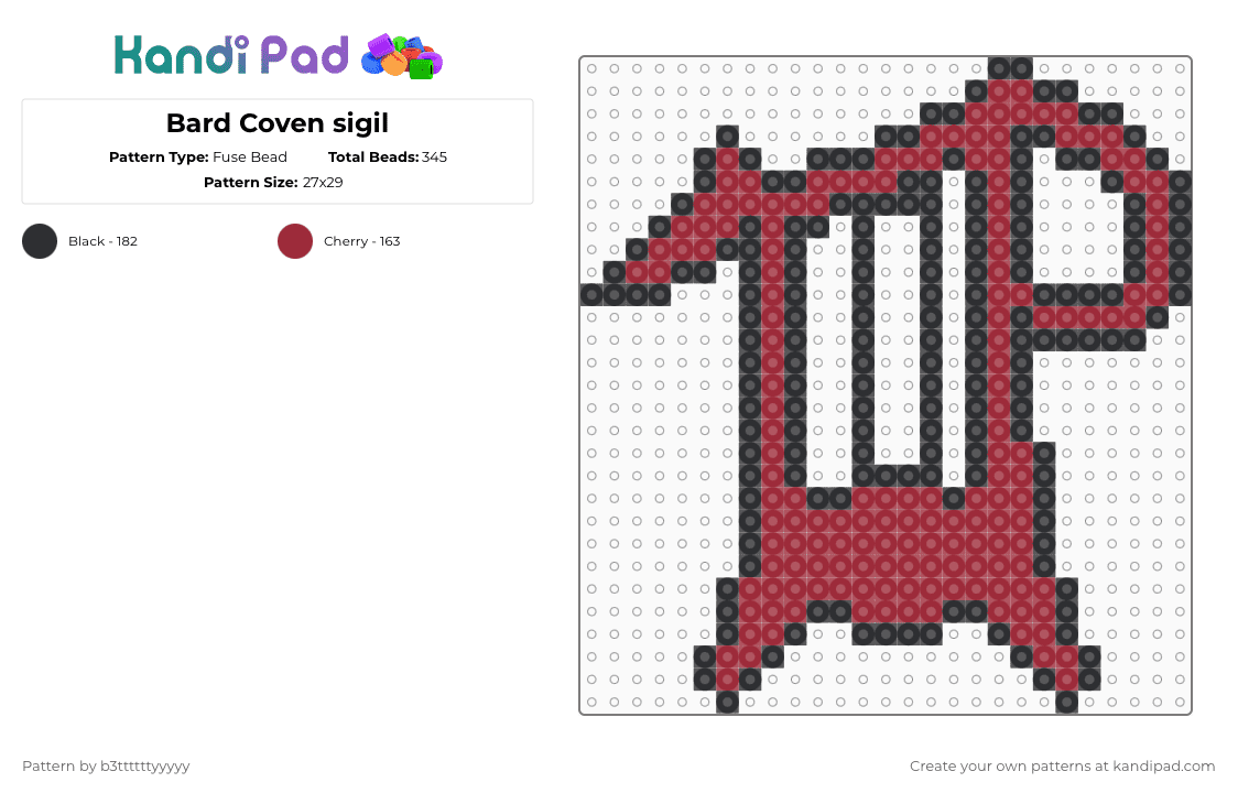 Bard Coven sigil - Fuse Bead Pattern by b3ttttttyyyyy on Kandi Pad - black, red, the owl house, toh