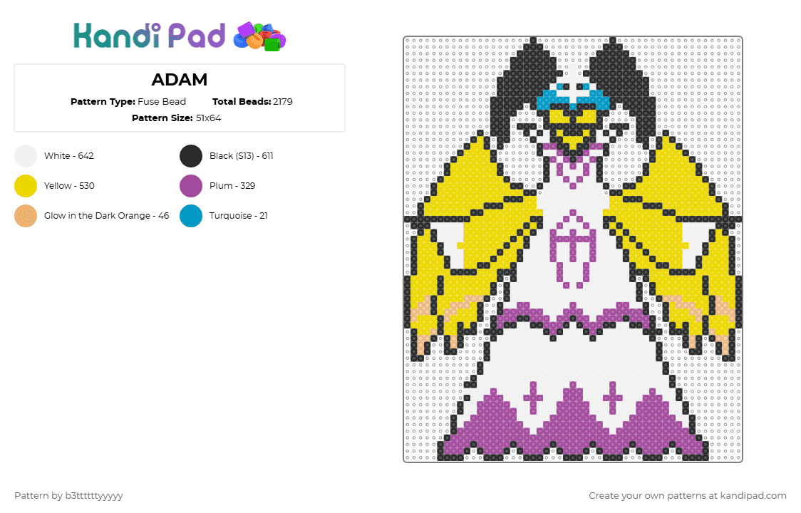 ADAM - Fuse Bead Pattern by b3ttttttyyyyy on Kandi Pad - pink,yellow